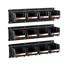 Wall Mounted Storage Bins, 12 Plastic Bins & 3 Metal Rails, Plastic Hanging Stackable Storage Bin for Screws, Nuts, Bolts, Nails