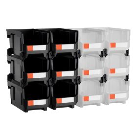 Plastic Stackable Storage Bins, 14.8 x 8.5 x 7.1 inch (12 Pack), Plastic Containers for Organizing & Storage Bins for Garage, Small Parts