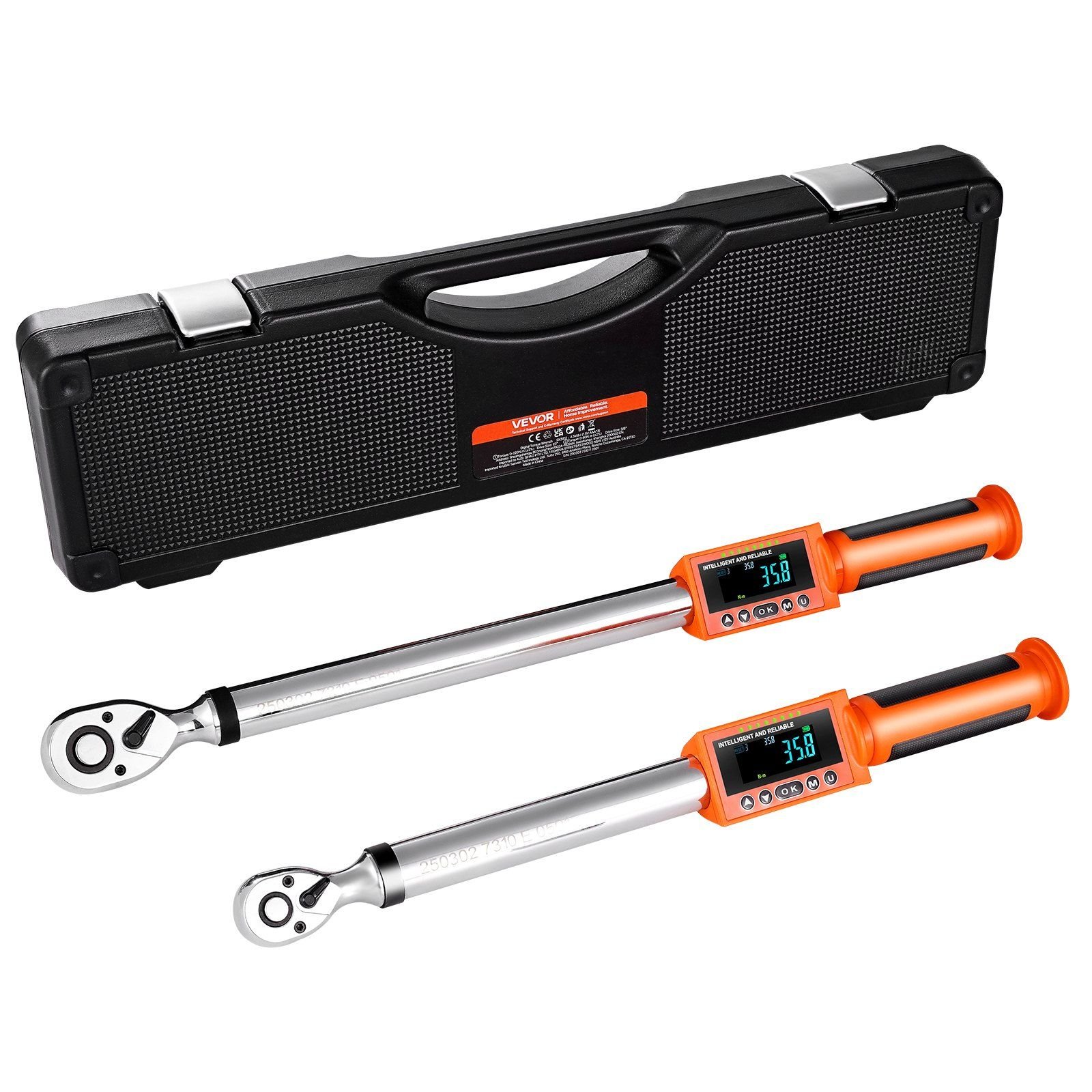 Digital Torque Wrench Set 2 Pieces 1/2 3/8 Inch Drive 72-Tooth ...