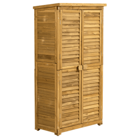 Outdoor Storage Cabinet, Wood Garden Shed, Pool Storage Shed With Lockable Door, Waterproof Roof And 2 Removable Shelves, Vertical Outside Storag (Option: Natural Wood)