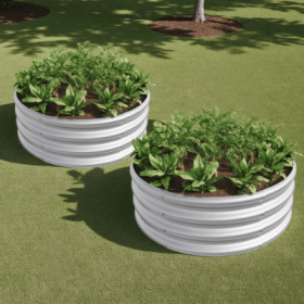 2PCS Tall Round Raised Garedn Bed,Metal Raised Beds For Vegetables, Outdoor Garden Raised Planter Box, Patio Planter Raised Beds For Flowers, Her (Color: Silver)
