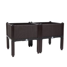 2PCS Brown Free Splicing Injection Molded Planter Box (Color: Brown)
