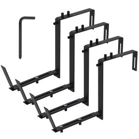 4Pcs Per Set Adjustable Planter Box Brackets Flower Box Holders Window Boxes Planters Hooks No Drill Railing Planter Mounts For Windowsills Garde (Color: Black)